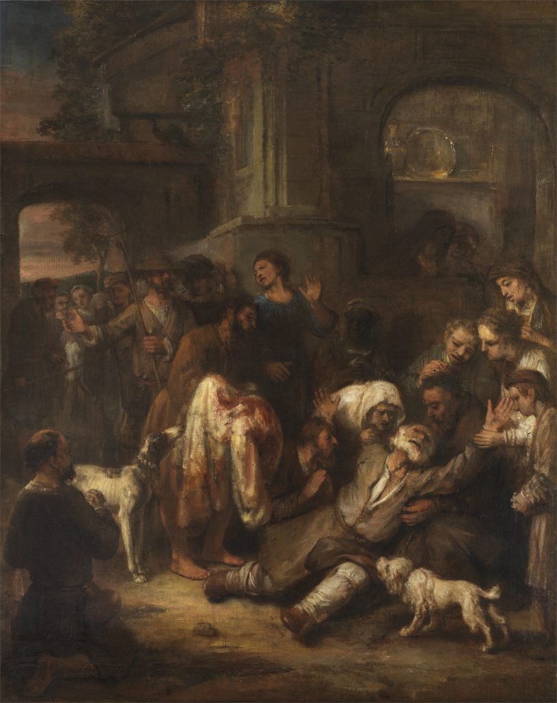 Le manteau ensanglanté de Joseph montré à Jacob. Cercle autoude Rembrandt. Prob. années 1650
