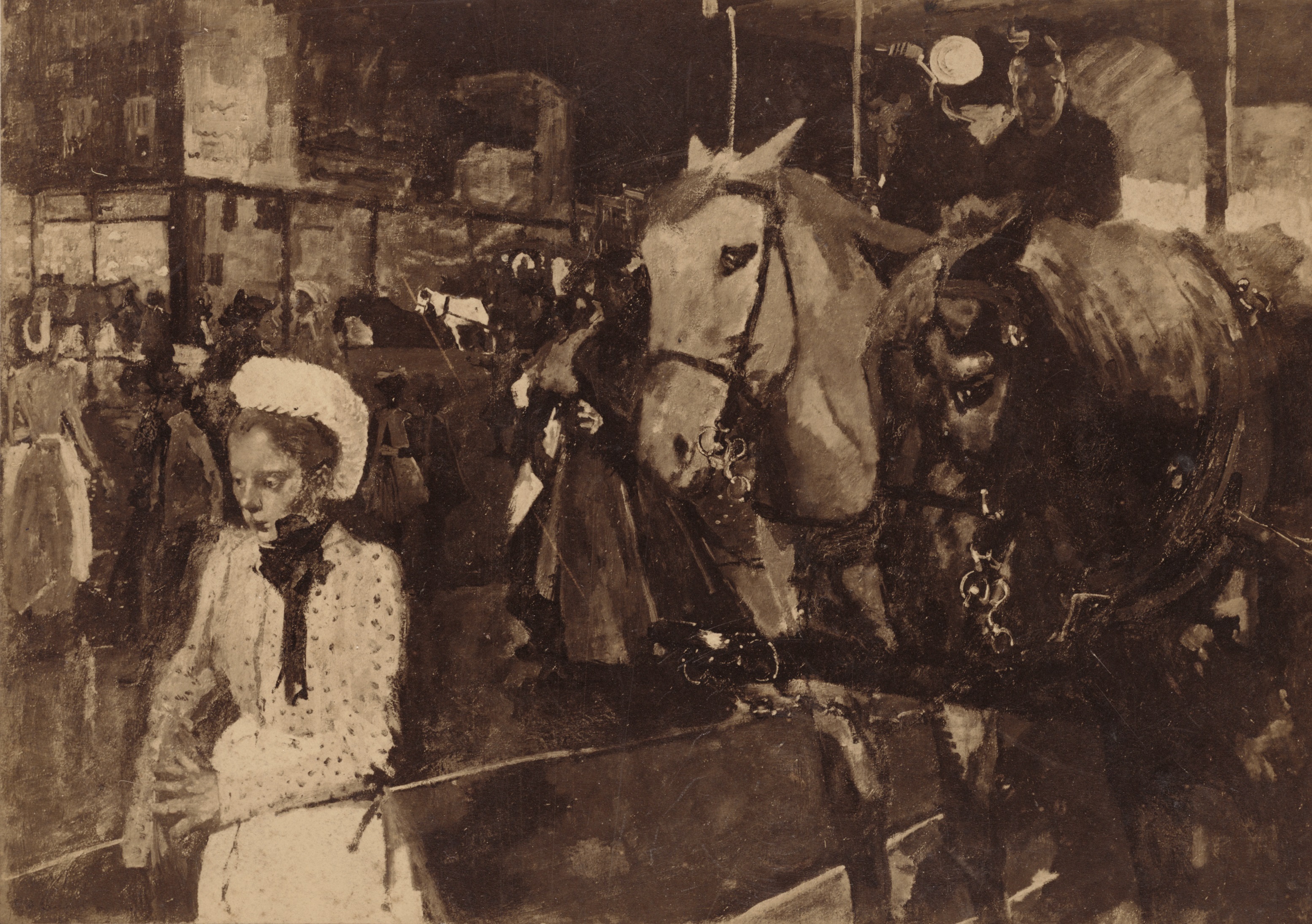 "Dam at Night", 2nd version ; the woman dressed as a maid is probably Geesje.